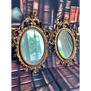 Pair of Vintage Rococo Style Ornate Wall Mirrors Gilt Hollywood Regency Oval